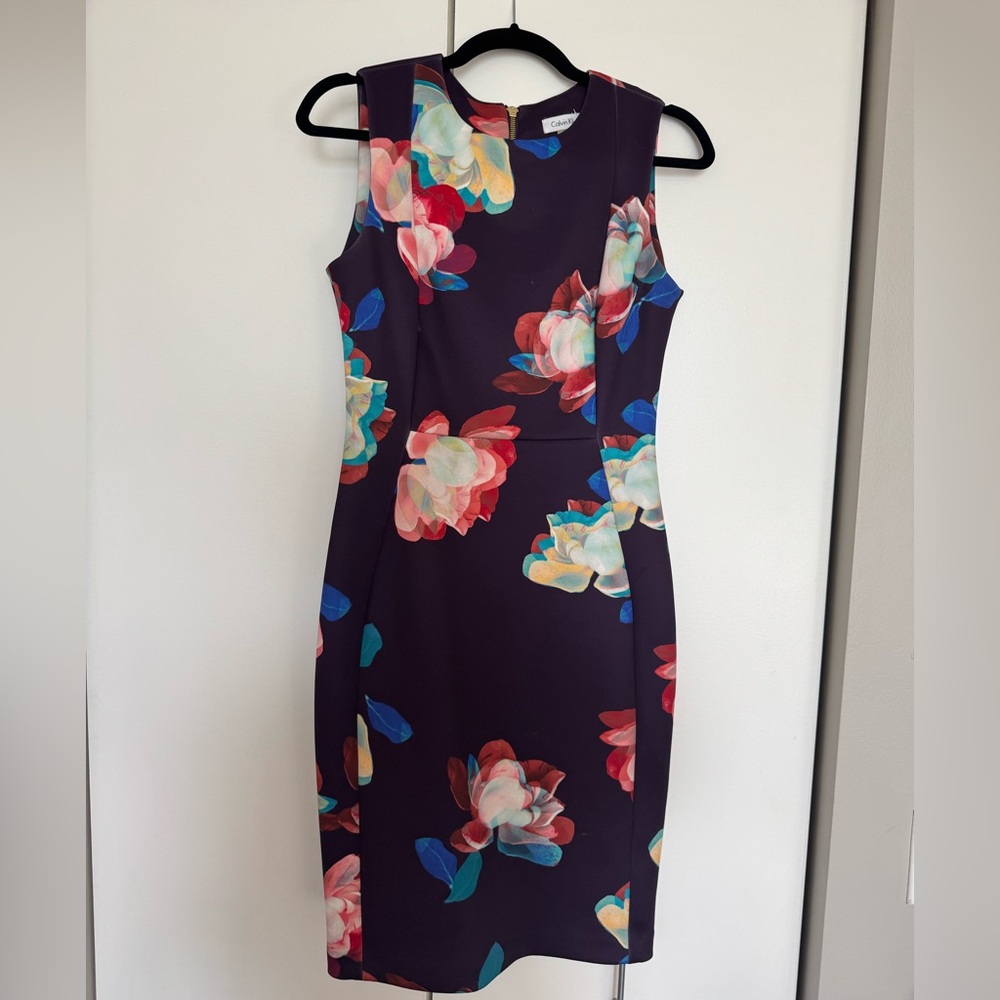 Calvin Klein Purple Multicolor Floral Midi Dress